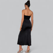 Elegant Strapless Corset Velvet Maxi Dress