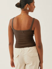 Dark Brown Ribbed Square-Neck Crop Top