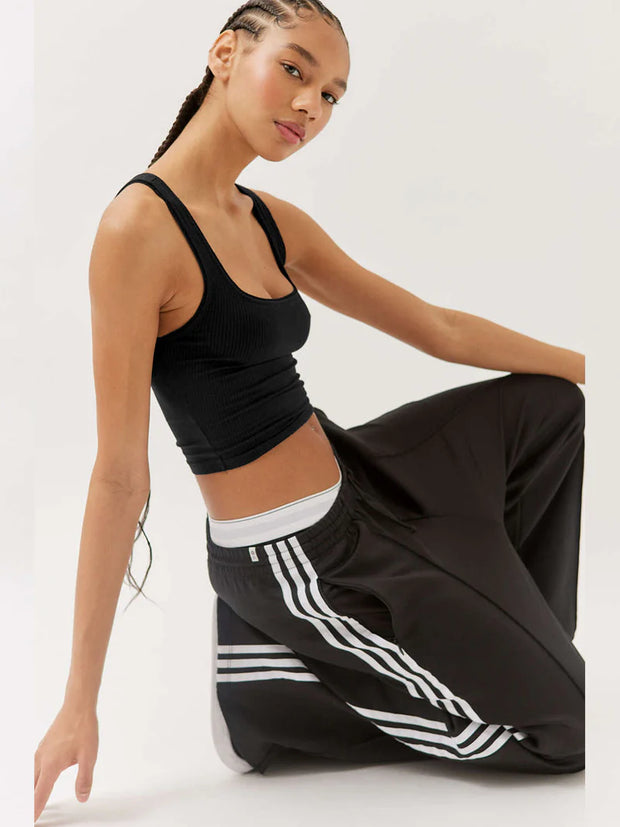 Black Ribbed Square-Neck Crop Top