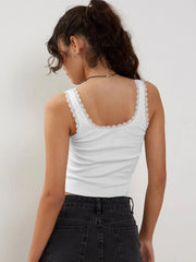 Lace-Trimmed Sleeveless Ribbed Crop Top