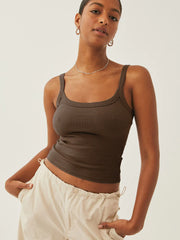 Dark Brown Ribbed Square-Neck Crop Top